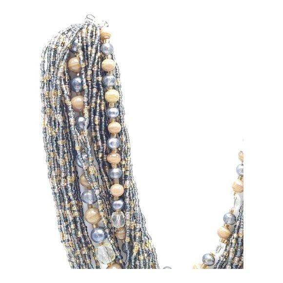 Multi Strand Beaded Statement Necklace Gold Tone Hook Clasp JAPAN Vintage - Picture 2 of 8